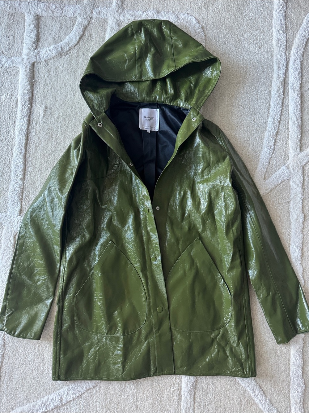Zara TRAFALUC Hooded Raincoat in Olive Green